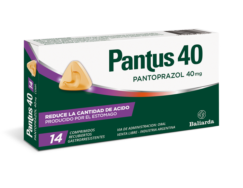 Estuche de Pantus 40 con pantoprazol 40 miligramos para el tratamiento de acidez y reflujo